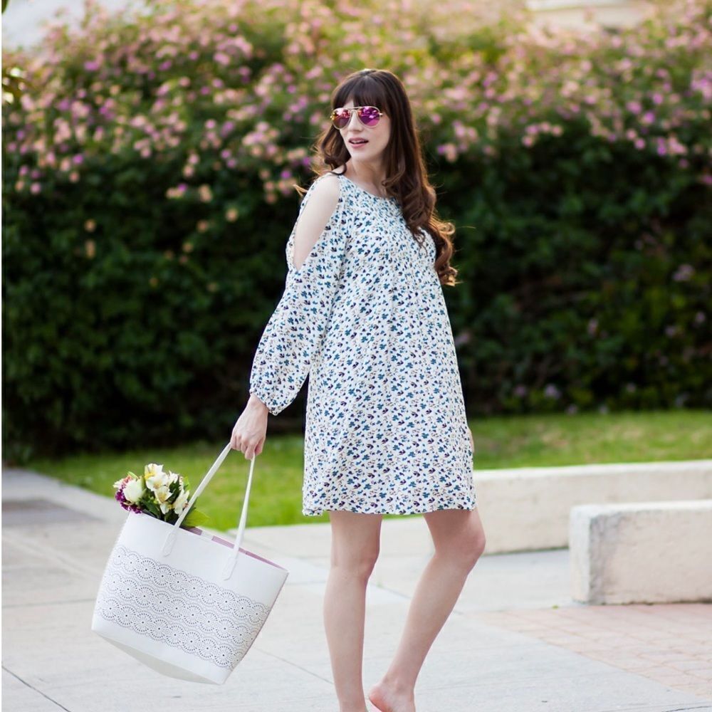 OLD Navy White Floral Cold Shoulder Dress Medium
